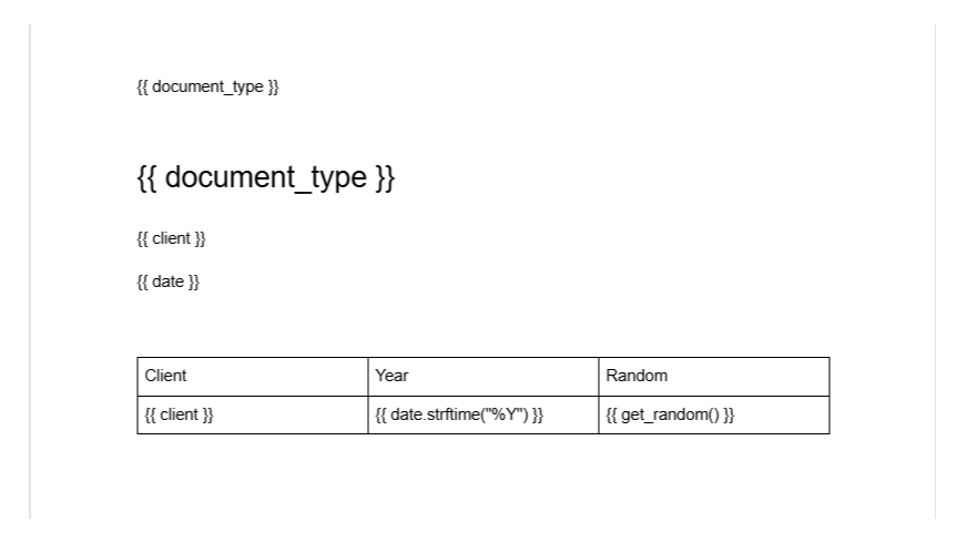Raw version of the DocMergy tokens added to a Google Doc