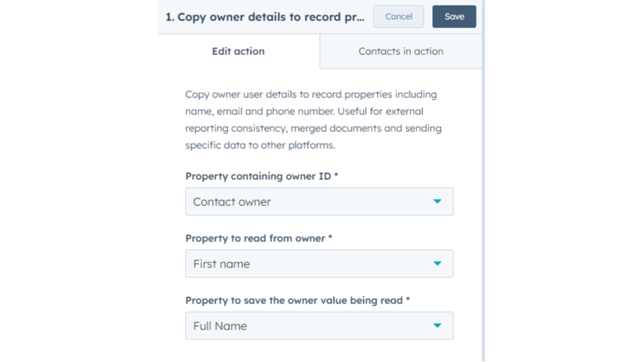 Copy owner details to record property